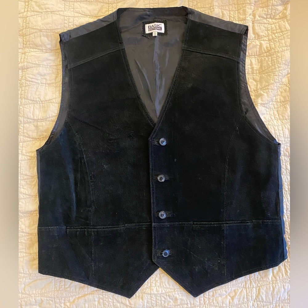 Vintage Suede Front Leather Vest Black